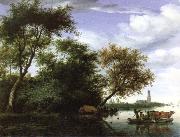 Salomon van Ruysdael wooded river landscape oil on canvas